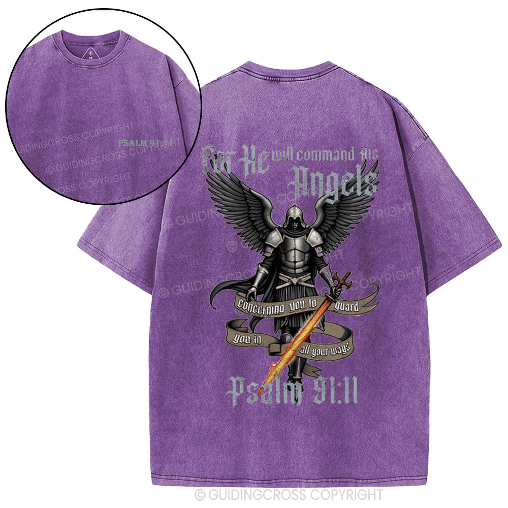 For He Will Command His Angels Christian Washed T-Shirt
