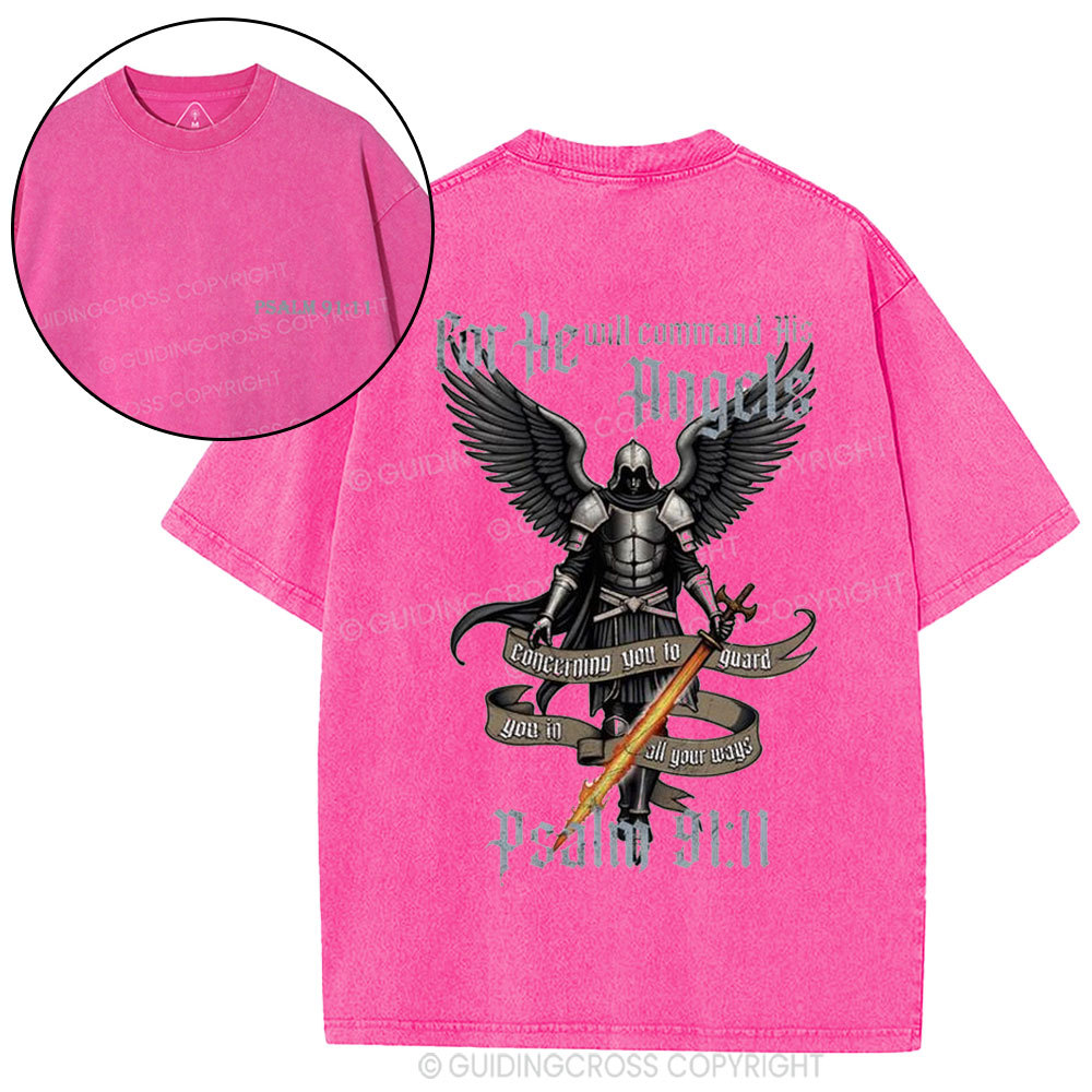 For He Will Command His Angels Christian Washed T-Shirt