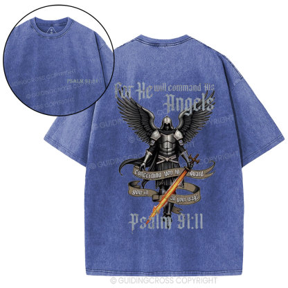 For He Will Command His Angels Christian Washed T-Shirt