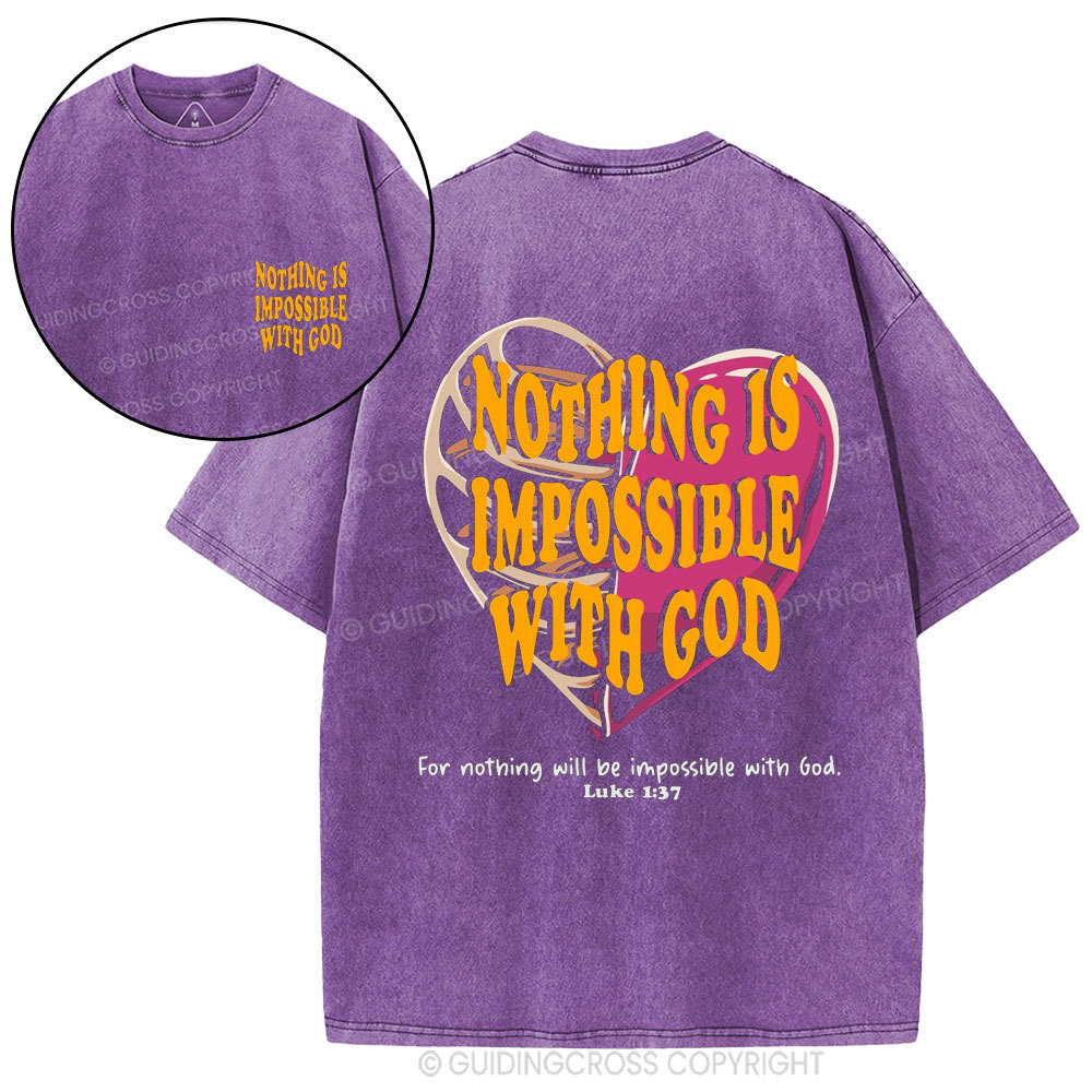 For Nothing Will Be Impossible With God Christian Washed T-Shirt
