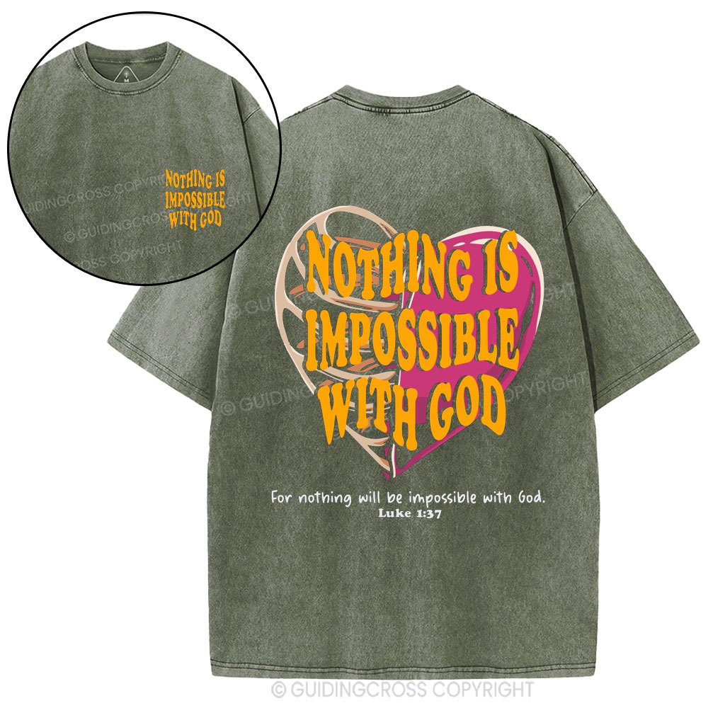 For Nothing Will Be Impossible With God Christian Washed T-Shirt