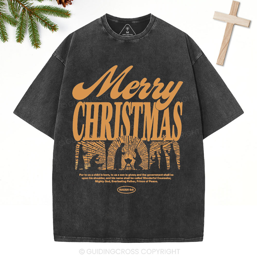 For To Us A Child Is Born Christian Washed T-Shirt