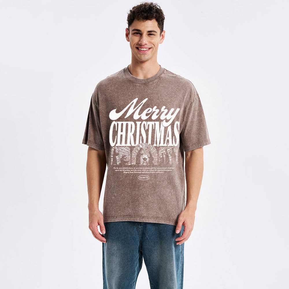 For To Us A Child Is Born Christian Washed T-Shirt