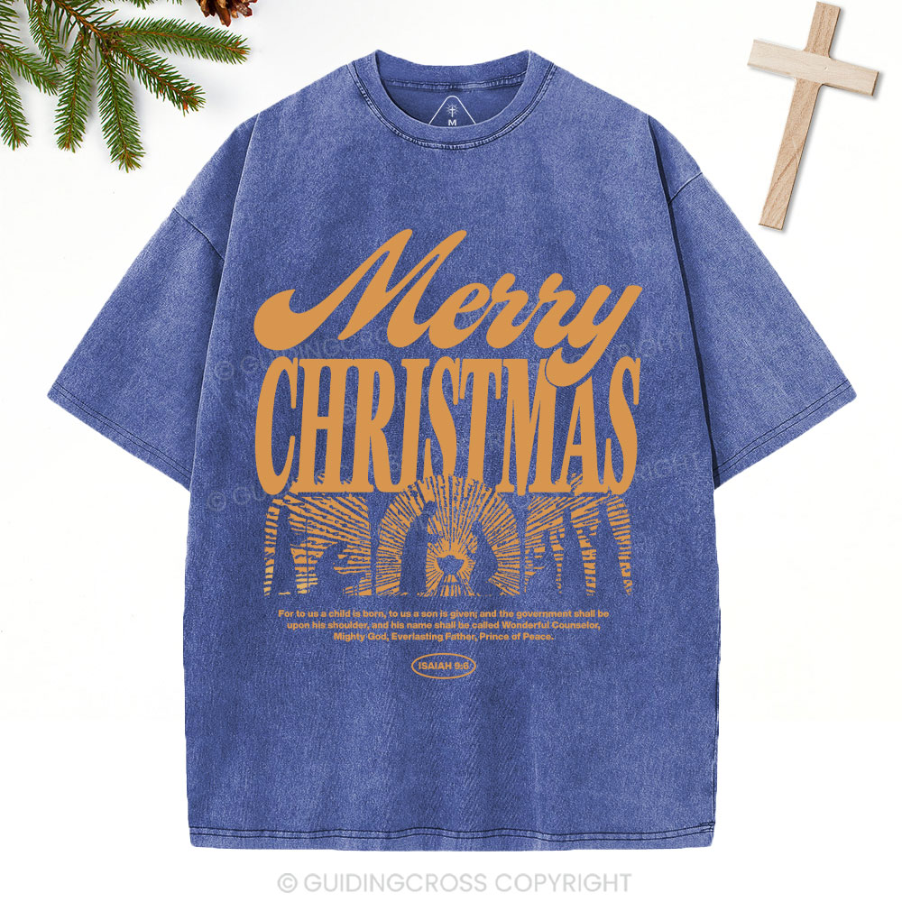 For To Us A Child Is Born Christian Washed T-Shirt