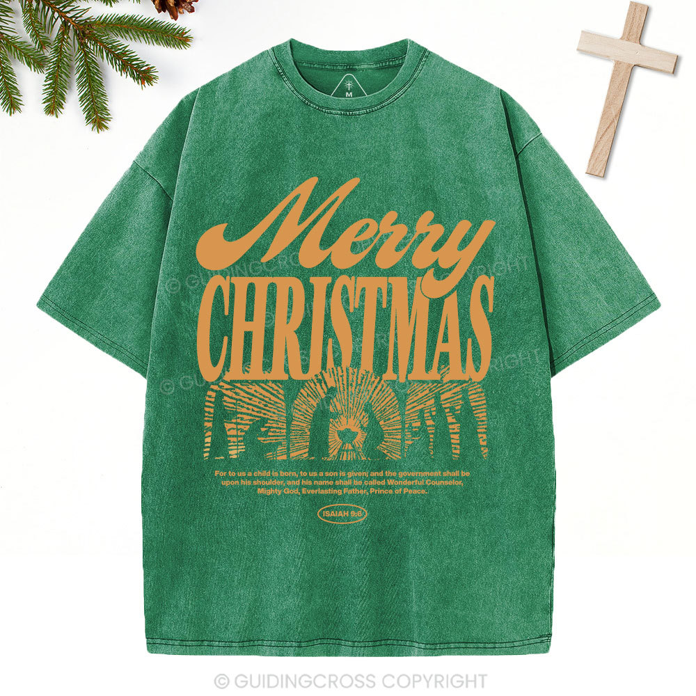 For To Us A Child Is Born Christian Washed T-Shirt