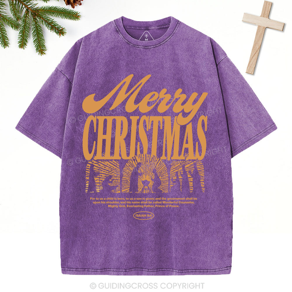 For To Us A Child Is Born Christian Washed T-Shirt