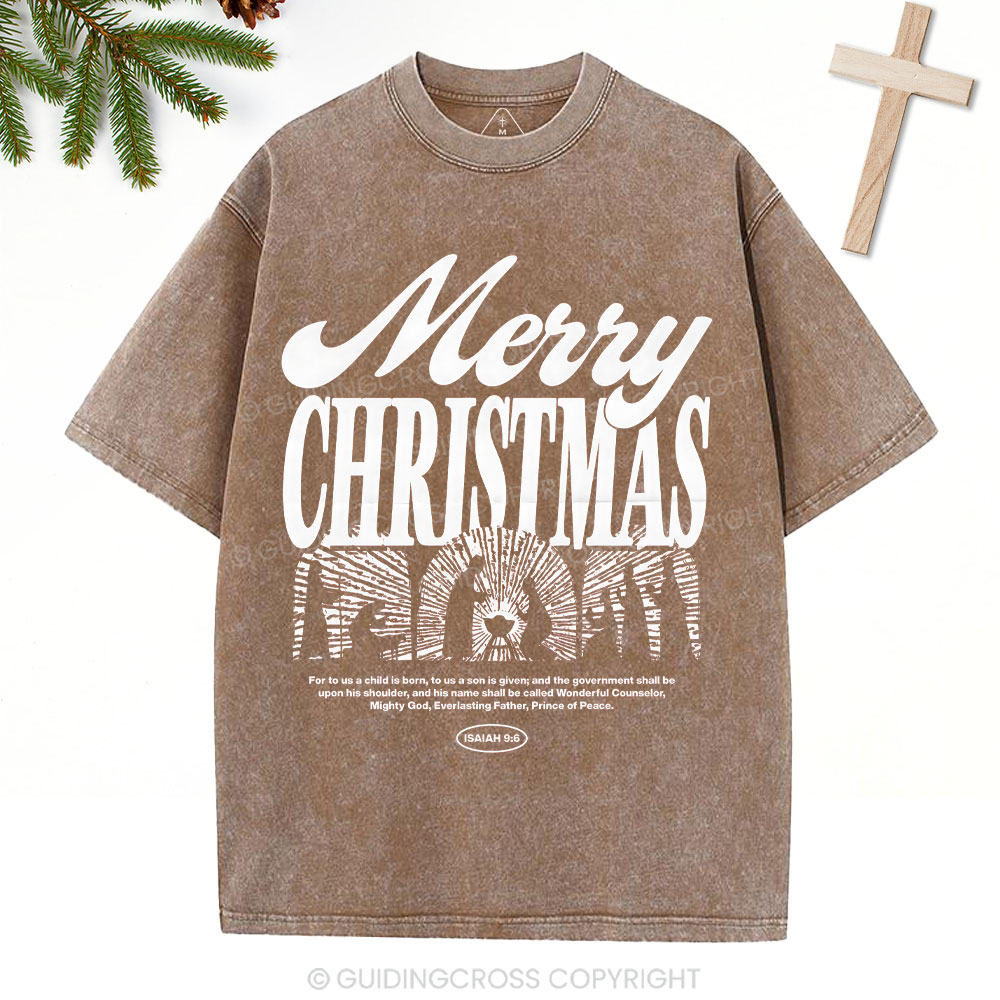 For To Us A Child Is Born Christian Washed T-Shirt