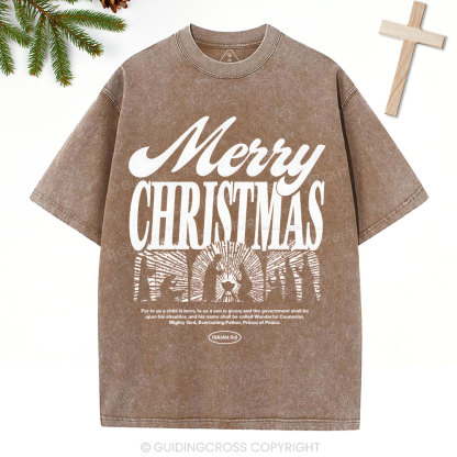 For To Us A Child Is Born Christian Washed T-Shirt