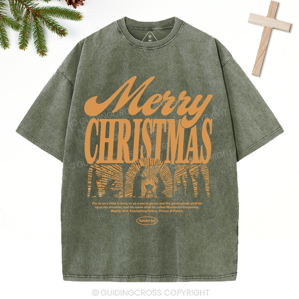 For To Us A Child Is Born Christian Washed T-Shirt