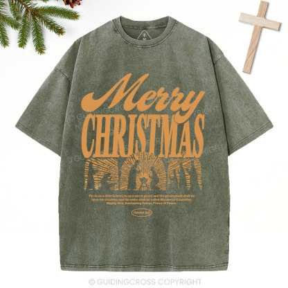 For To Us A Child Is Born Christian Washed T-Shirt