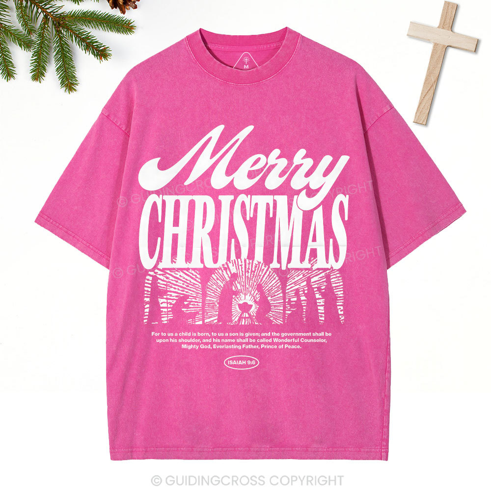 For To Us A Child Is Born Christian Washed T-Shirt