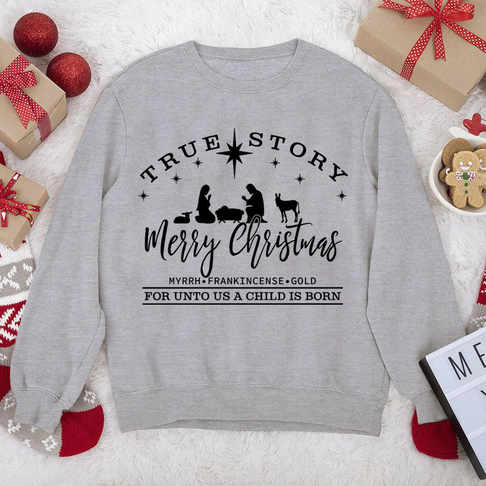 For Unto Us A Child Is Born Christian Christmas Sweatshirt