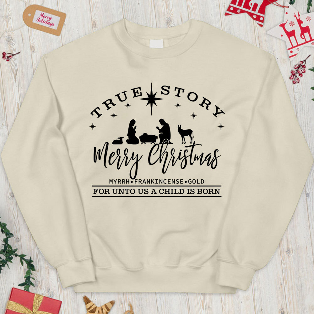 For Unto Us A Child Is Born Christian Christmas Sweatshirt