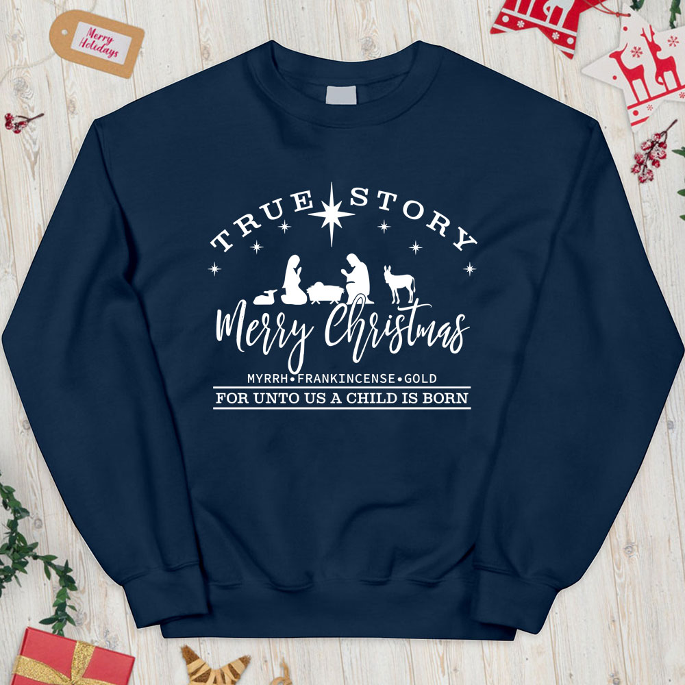 For Unto Us A Child Is Born Christian Christmas Sweatshirt