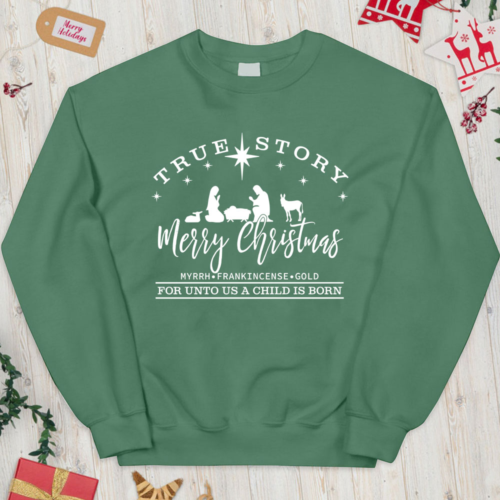 For Unto Us A Child Is Born Christian Christmas Sweatshirt