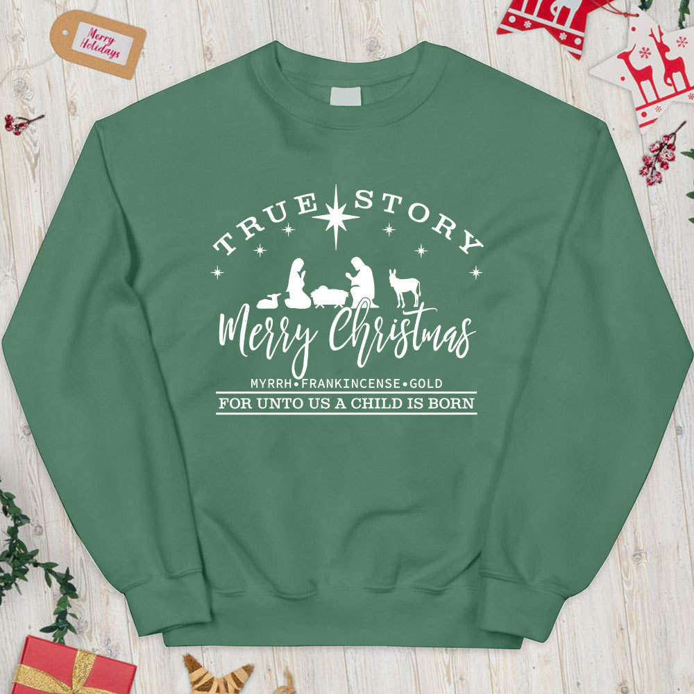 For Unto Us A Child Is Born Christian Christmas Sweatshirt