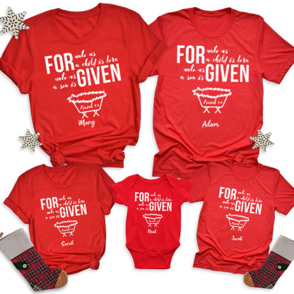 For Unto Us A Child Is Born Christmas Family Matching Shirts