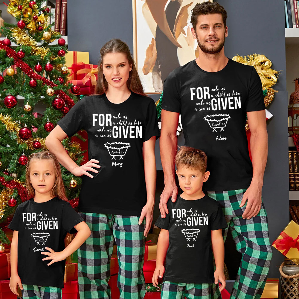 For Unto Us A Child Is Born Christmas Family Matching Shirts