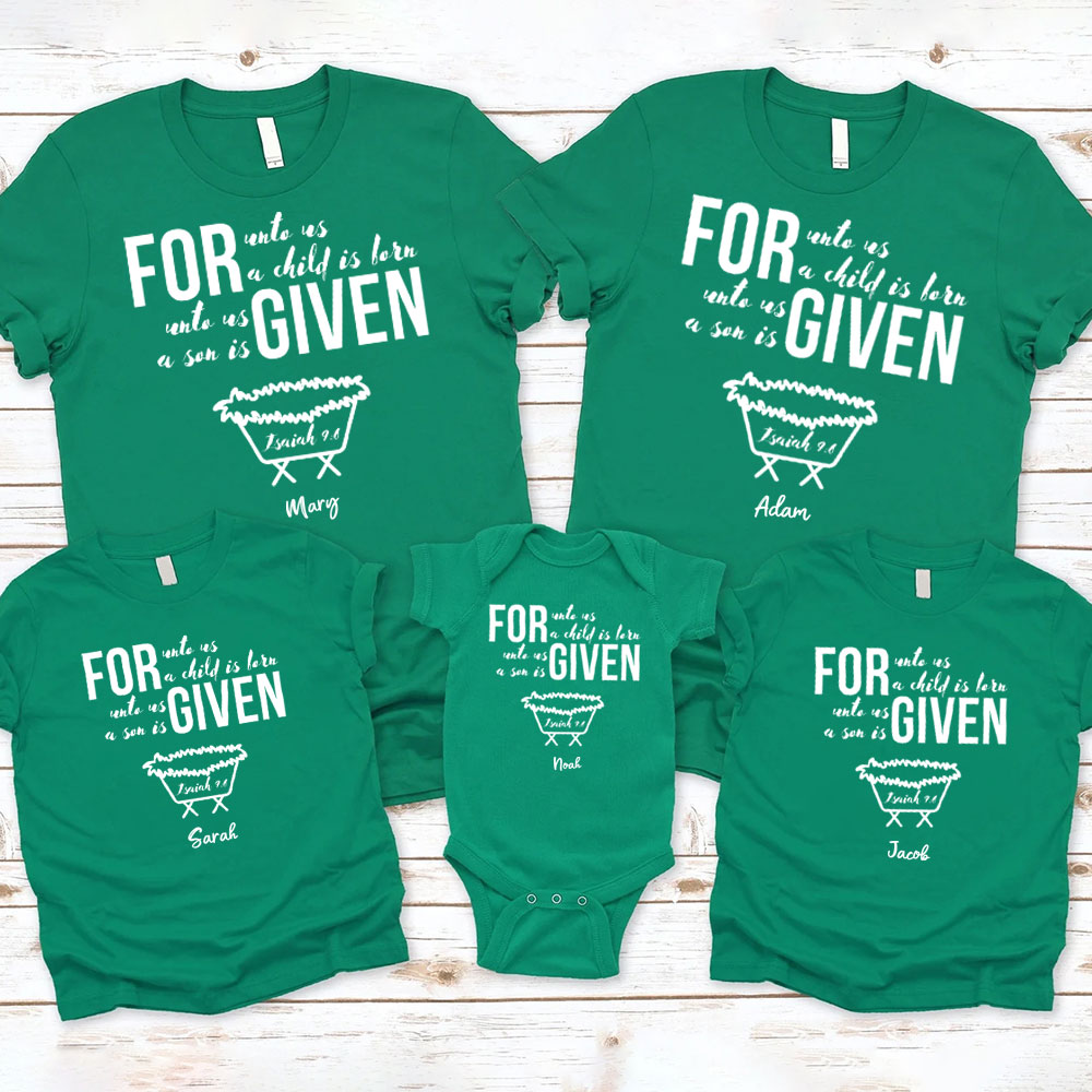 For Unto Us A Child Is Born Christmas Family Matching Shirts