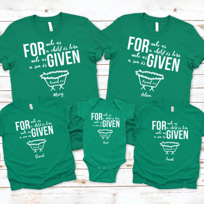 For Unto Us A Child Is Born Christmas Family Matching Shirts