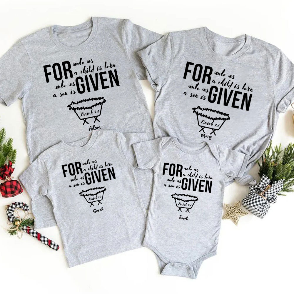 For Unto Us A Child Is Born Christmas Family Matching Shirts