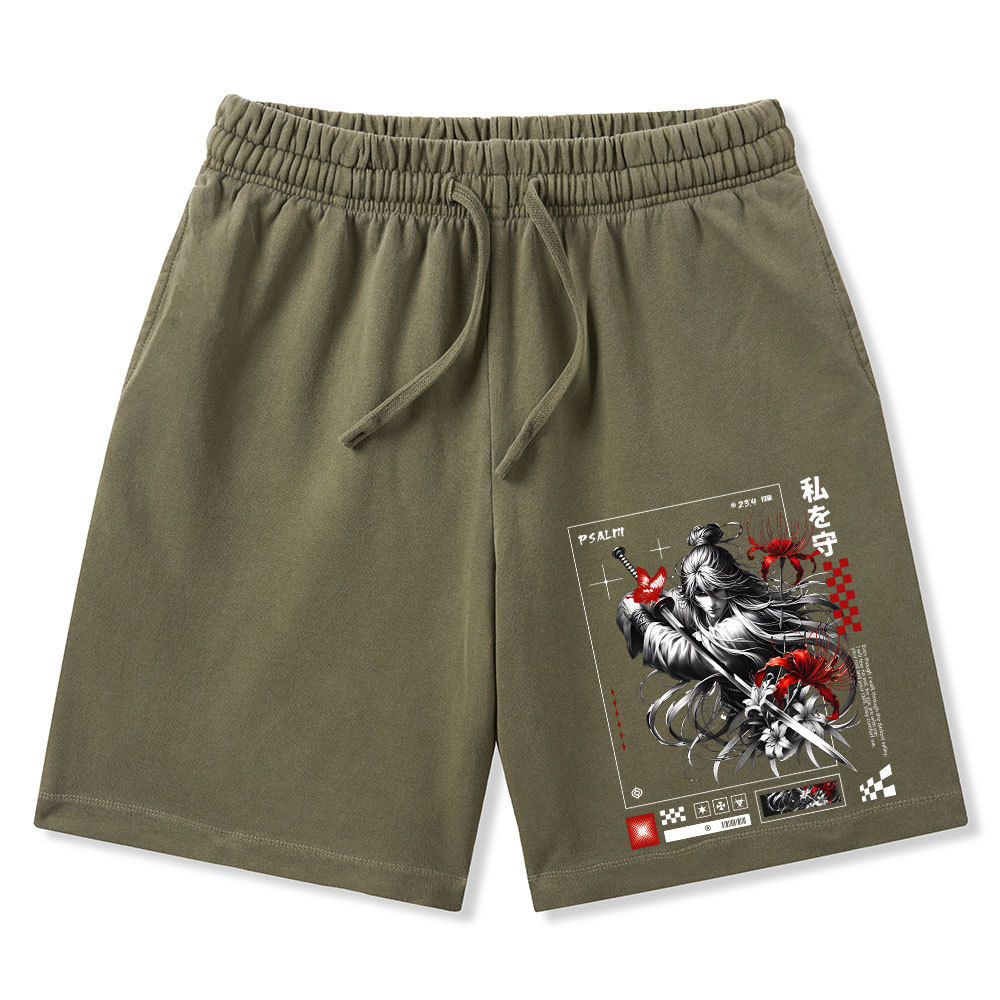 For You Are With Me Christian Washed Shorts