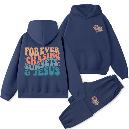 Forever Chasing Sunsets & Jesus Christian Premium Fleece Hoodie Set