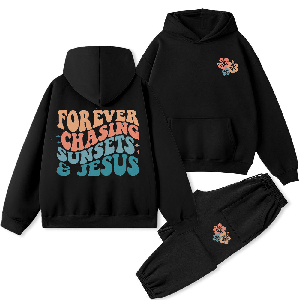 Forever Chasing Sunsets & Jesus Christian Premium Fleece Hoodie Set