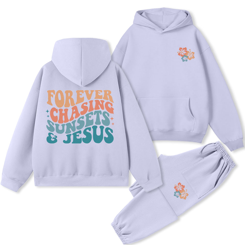 Forever Chasing Sunsets & Jesus Christian Premium Fleece Hoodie Set