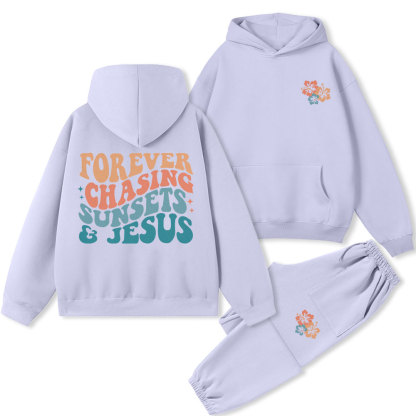 Forever Chasing Sunsets & Jesus Christian Premium Fleece Hoodie Set