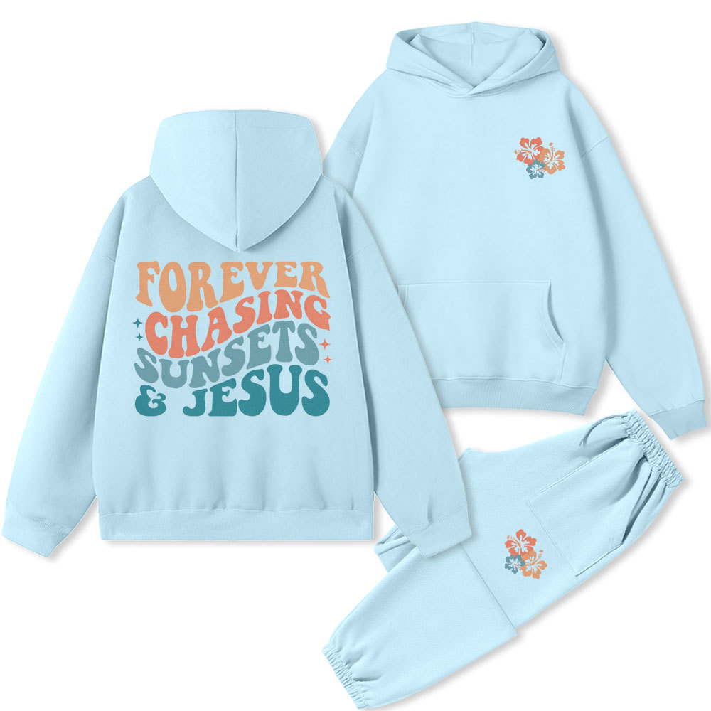 Forever Chasing Sunsets & Jesus Christian Premium Fleece Hoodie Set