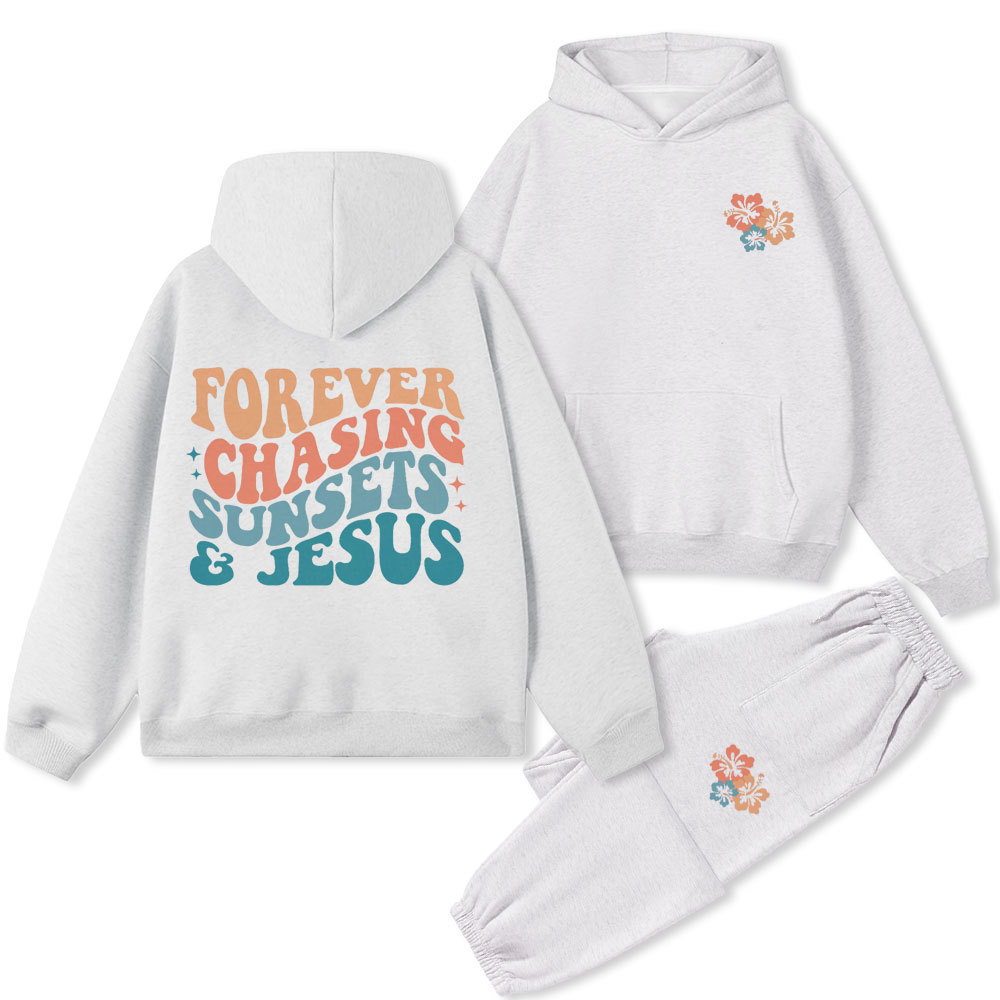 Forever Chasing Sunsets & Jesus Christian Premium Fleece Hoodie Set