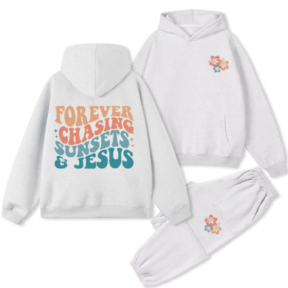 Forever Chasing Sunsets & Jesus Christian Premium Fleece Hoodie Set