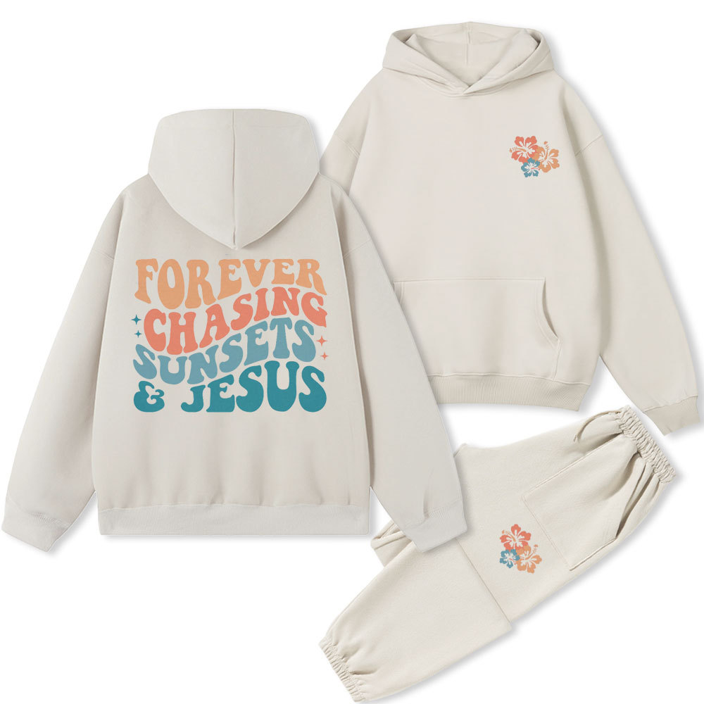 Forever Chasing Sunsets & Jesus Christian Premium Fleece Hoodie Set
