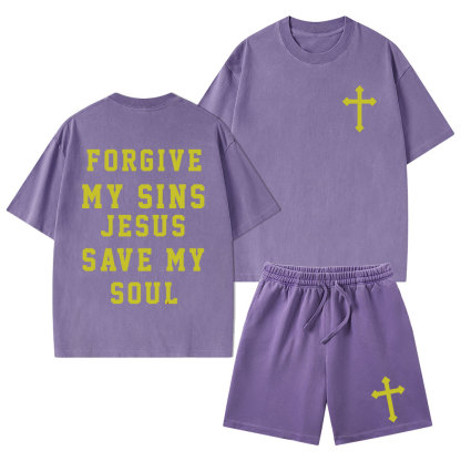 Forgive My Sins Jesus Save My Soul Christian Washed T-Shirt & Shorts