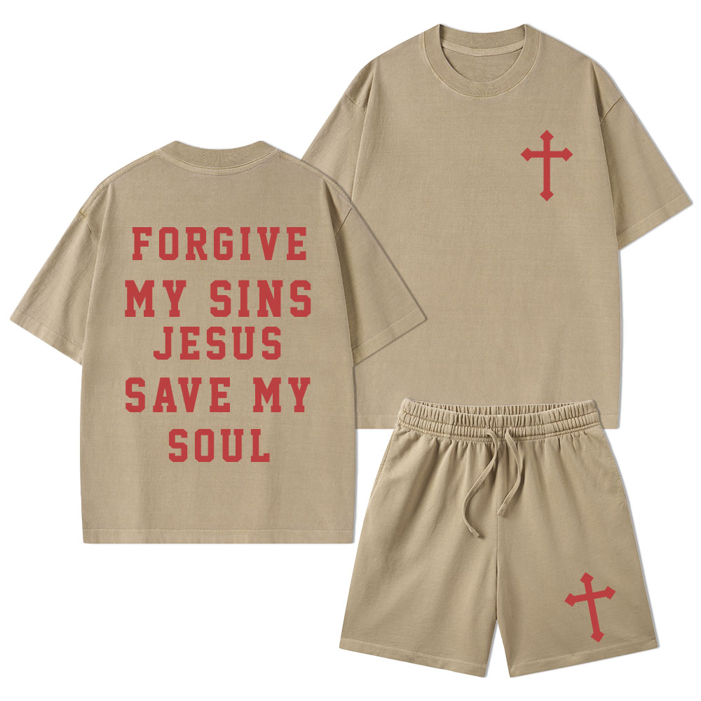 Forgive My Sins Jesus Save My Soul Christian Washed T-Shirt & Shorts