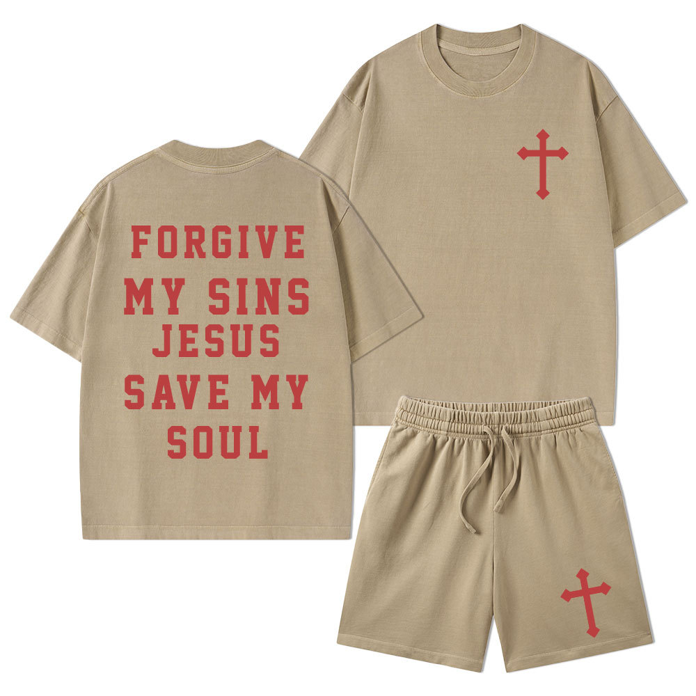 Forgive My Sins Jesus Save My Soul Christian Washed T-Shirt & Shorts