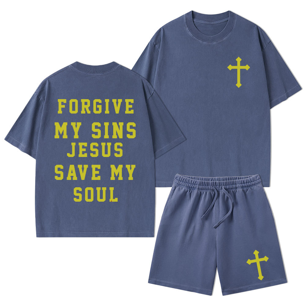 Forgive My Sins Jesus Save My Soul Christian Washed T-Shirt & Shorts