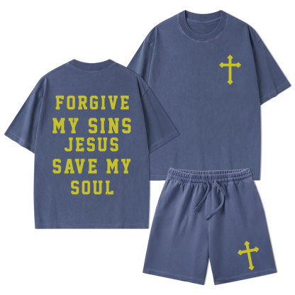 Forgive My Sins Jesus Save My Soul Christian Washed T-Shirt & Shorts