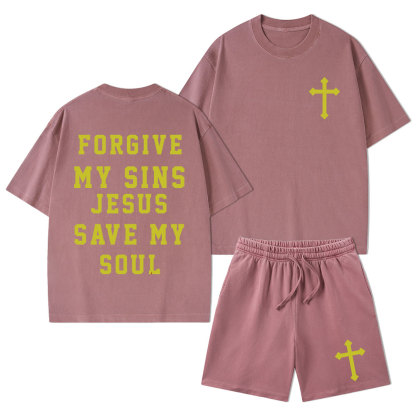 Forgive My Sins Jesus Save My Soul Christian Washed T-Shirt & Shorts