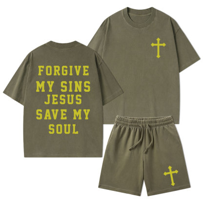 Forgive My Sins Jesus Save My Soul Christian Washed T-Shirt & Shorts