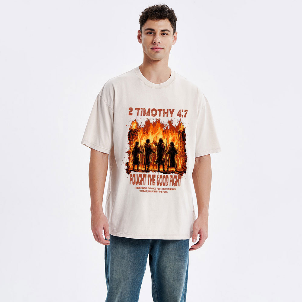 Fought The Good Fight Christian Washed T-Shirt