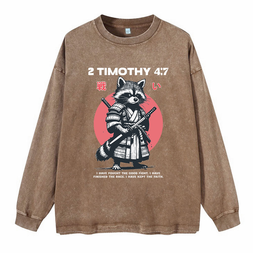 Fought The Good Fight Raccoon Washed Long Sleeve T-Shirt