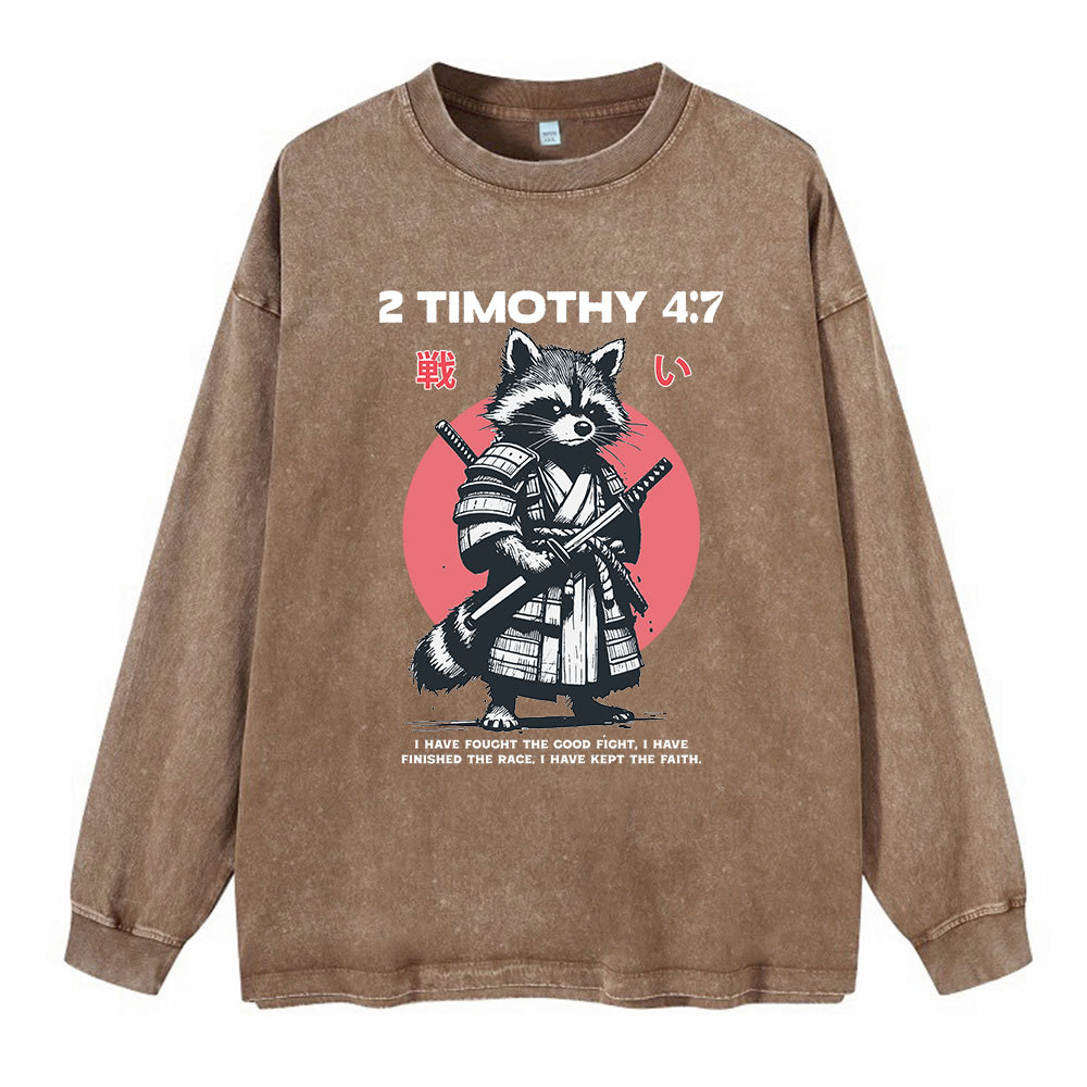 Fought The Good Fight Raccoon Washed Long Sleeve T-Shirt