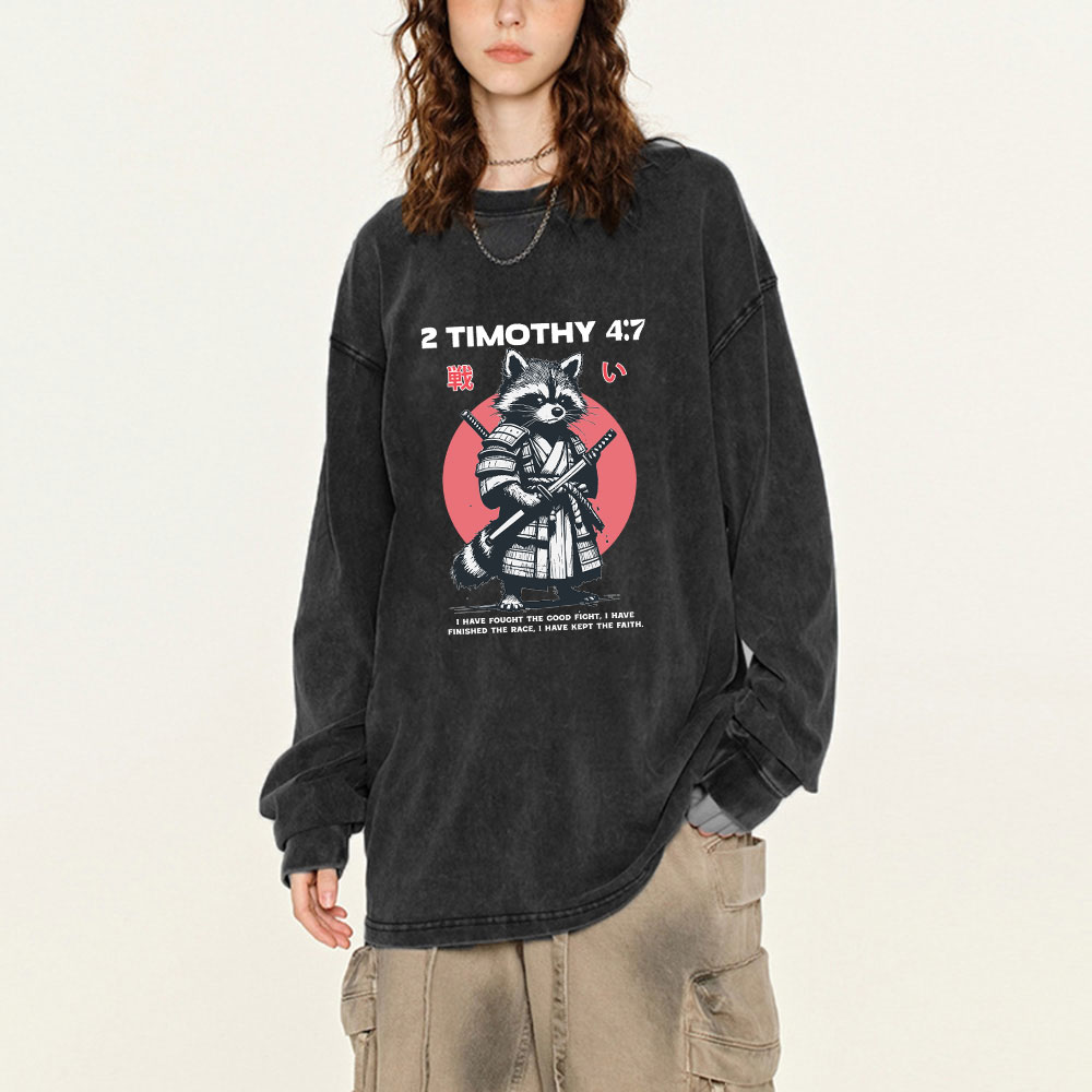 Fought The Good Fight Raccoon Washed Long Sleeve T-Shirt