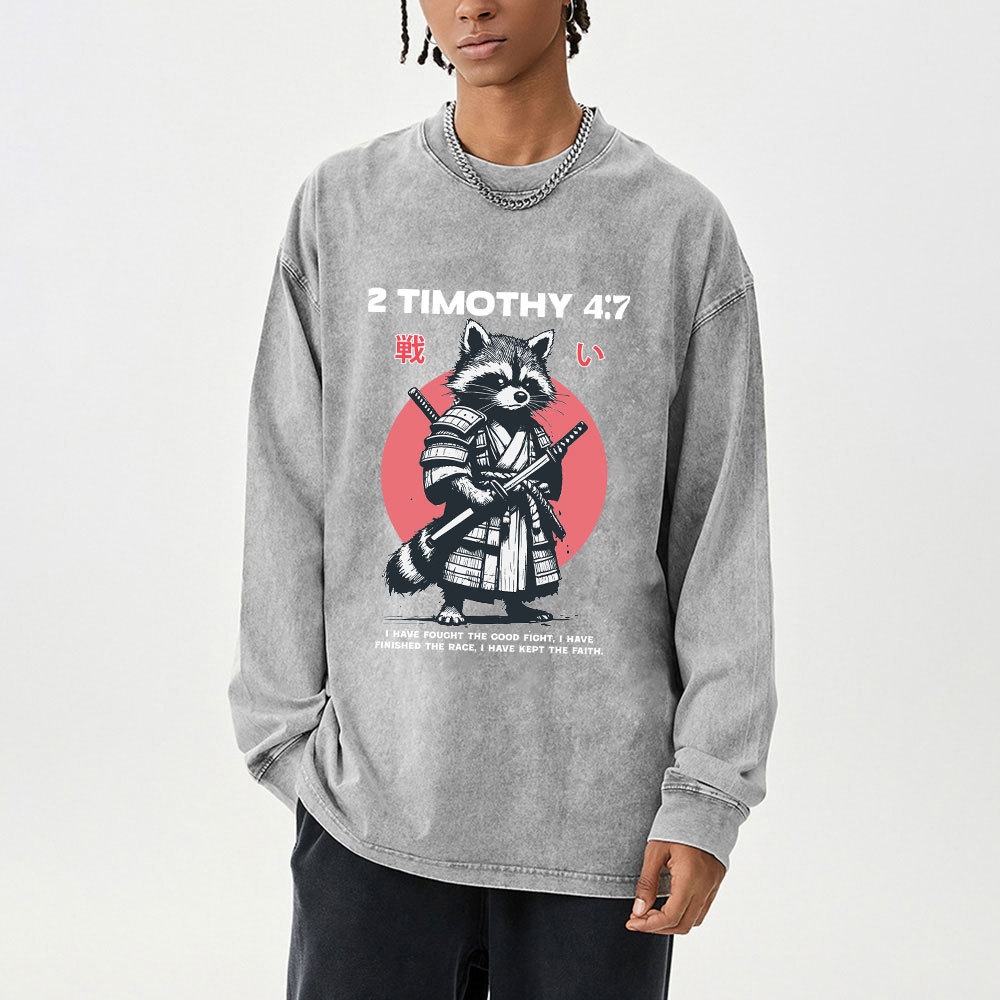 Fought The Good Fight Raccoon Washed Long Sleeve T-Shirt