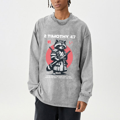 Fought The Good Fight Raccoon Washed Long Sleeve T-Shirt