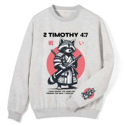 Fought The Good Fight Raccoon Christian Fleece Sweatshirt