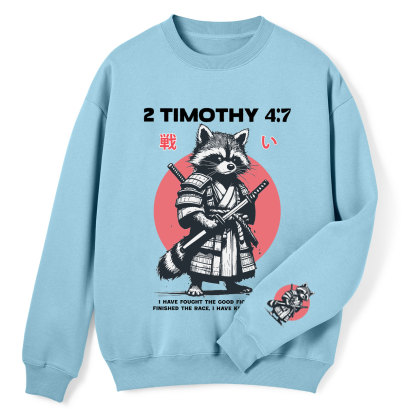 Fought The Good Fight Raccoon Christian Fleece Sweatshirt