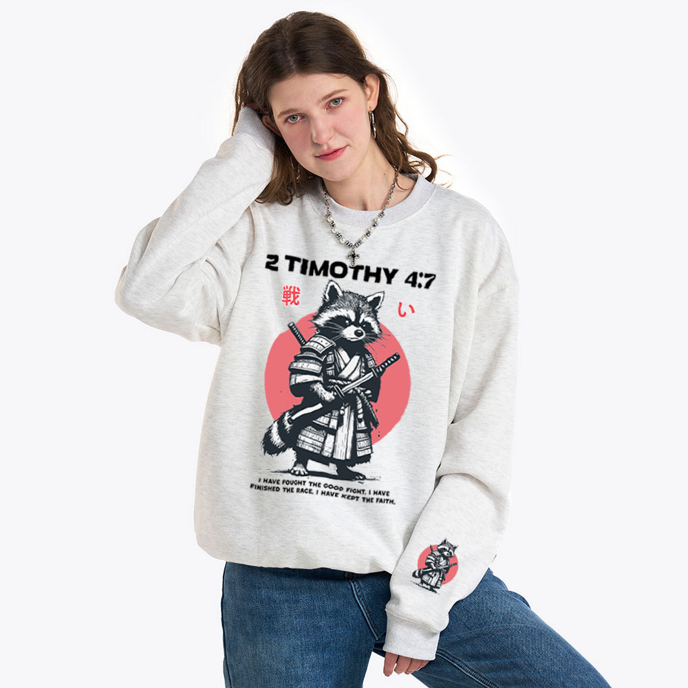 Fought The Good Fight Raccoon Christian Fleece Sweatshirt